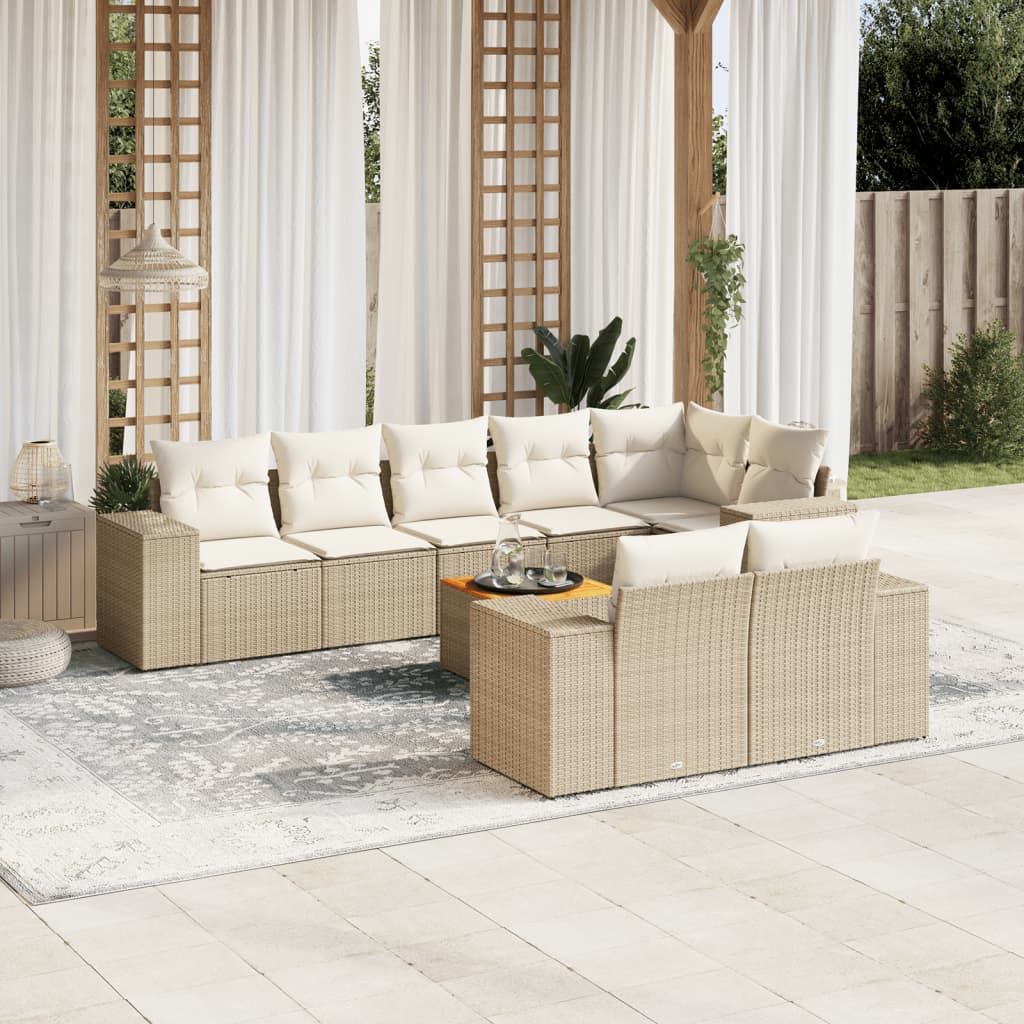 9-delige Loungeset met kussens poly rattan beige is nu te koop bij PeponiXL, paradijselijk wonen!