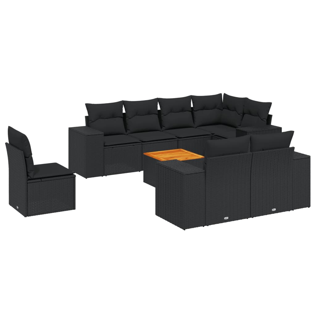 9-delige Loungeset met kussens poly rattan zwart is nu te koop bij PeponiXL, paradijselijk wonen!
