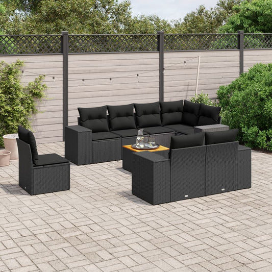 9-delige Loungeset met kussens poly rattan zwart is nu te koop bij PeponiXL, paradijselijk wonen!