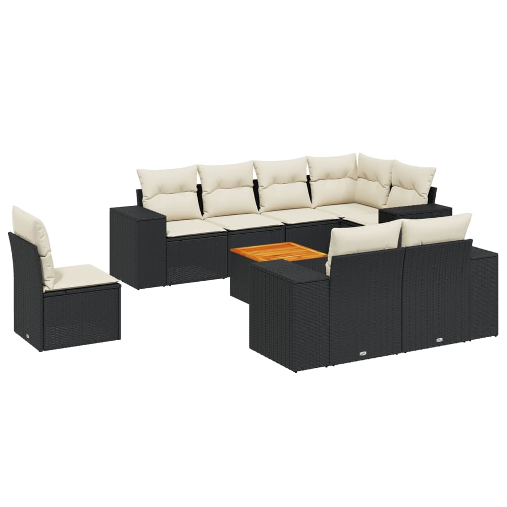 9-delige Loungeset met kussens poly rattan zwart is nu te koop bij PeponiXL, paradijselijk wonen!