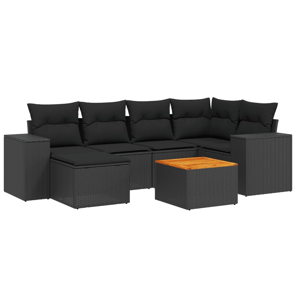 7-delige Loungeset met kussens poly rattan zwart is nu te koop bij PeponiXL, paradijselijk wonen!