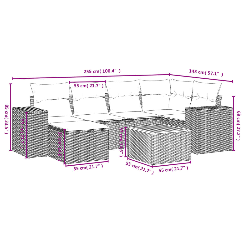7-delige Loungeset met kussens poly rattan zwart is nu te koop bij PeponiXL, paradijselijk wonen!
