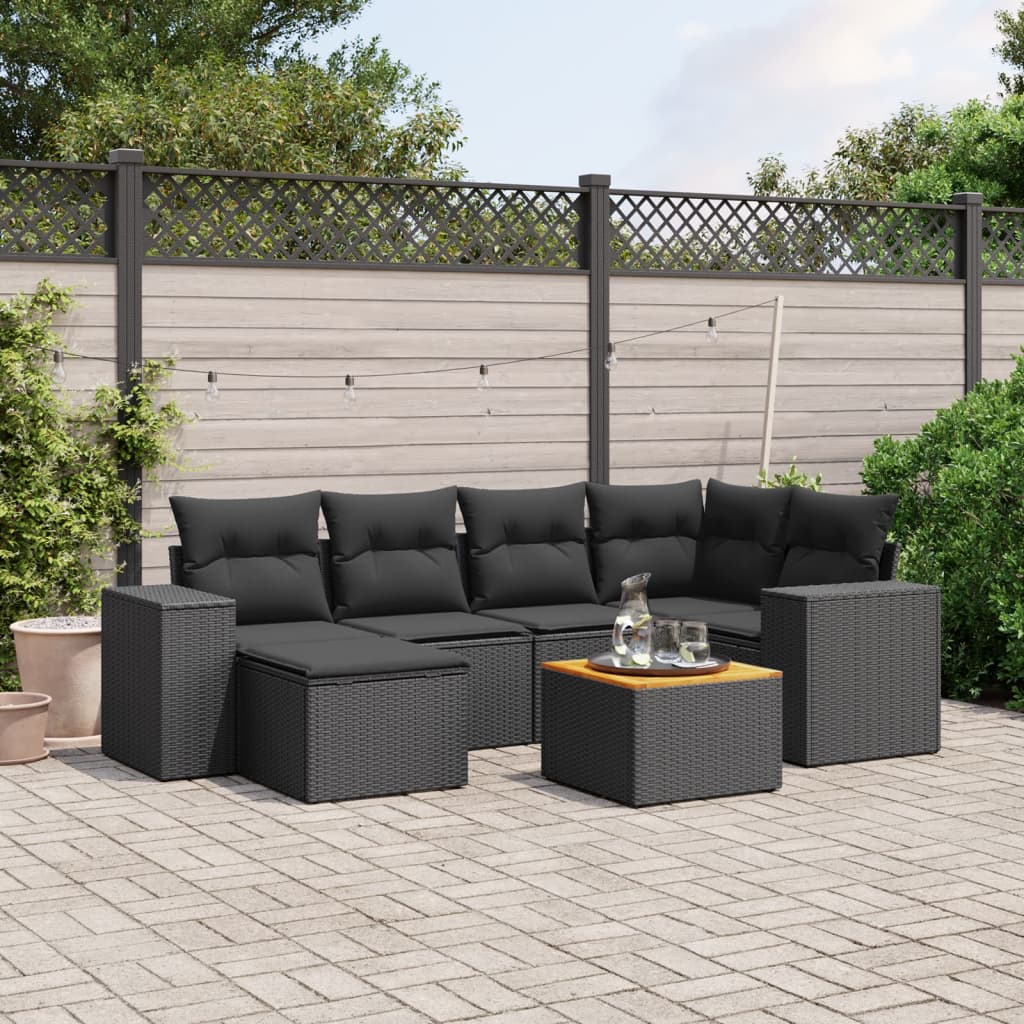 7-delige Loungeset met kussens poly rattan zwart is nu te koop bij PeponiXL, paradijselijk wonen!