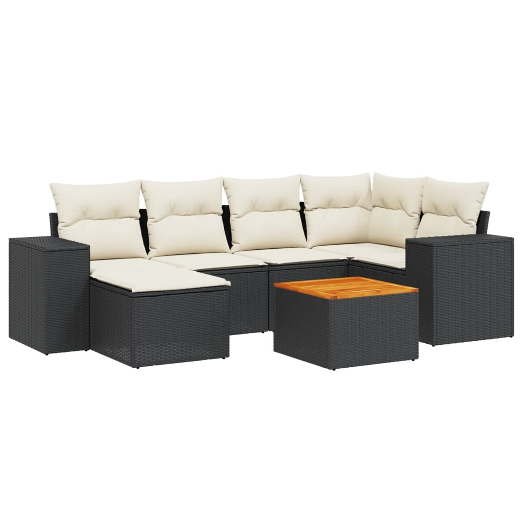 7-delige Loungeset met kussens poly rattan zwart is nu te koop bij PeponiXL, paradijselijk wonen!