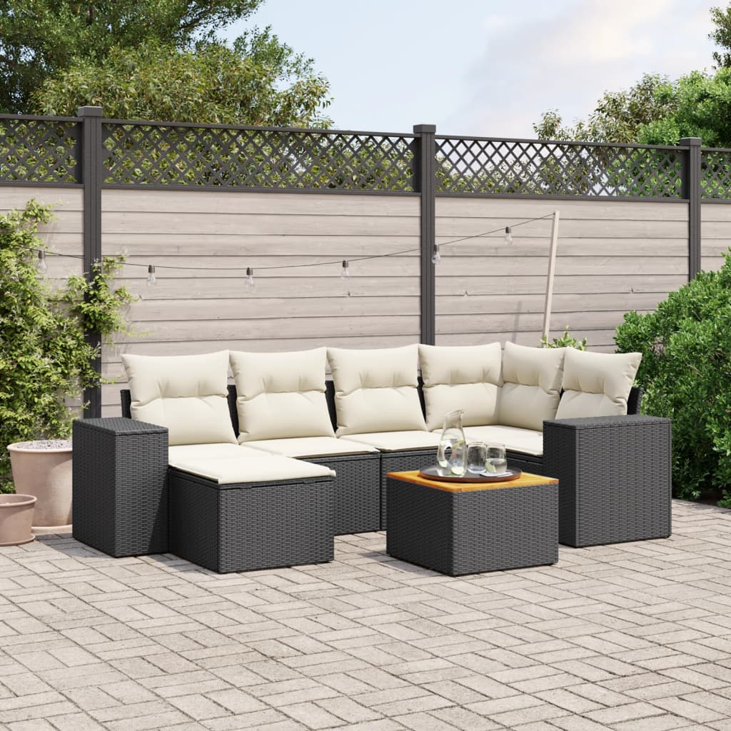 7-delige Loungeset met kussens poly rattan zwart is nu te koop bij PeponiXL, paradijselijk wonen!