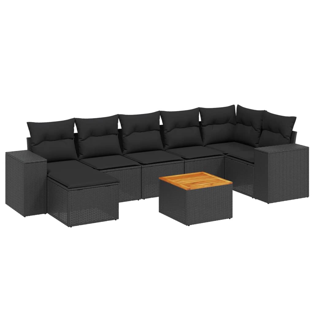8-delige Loungeset met kussens poly rattan zwart is nu te koop bij PeponiXL, paradijselijk wonen!