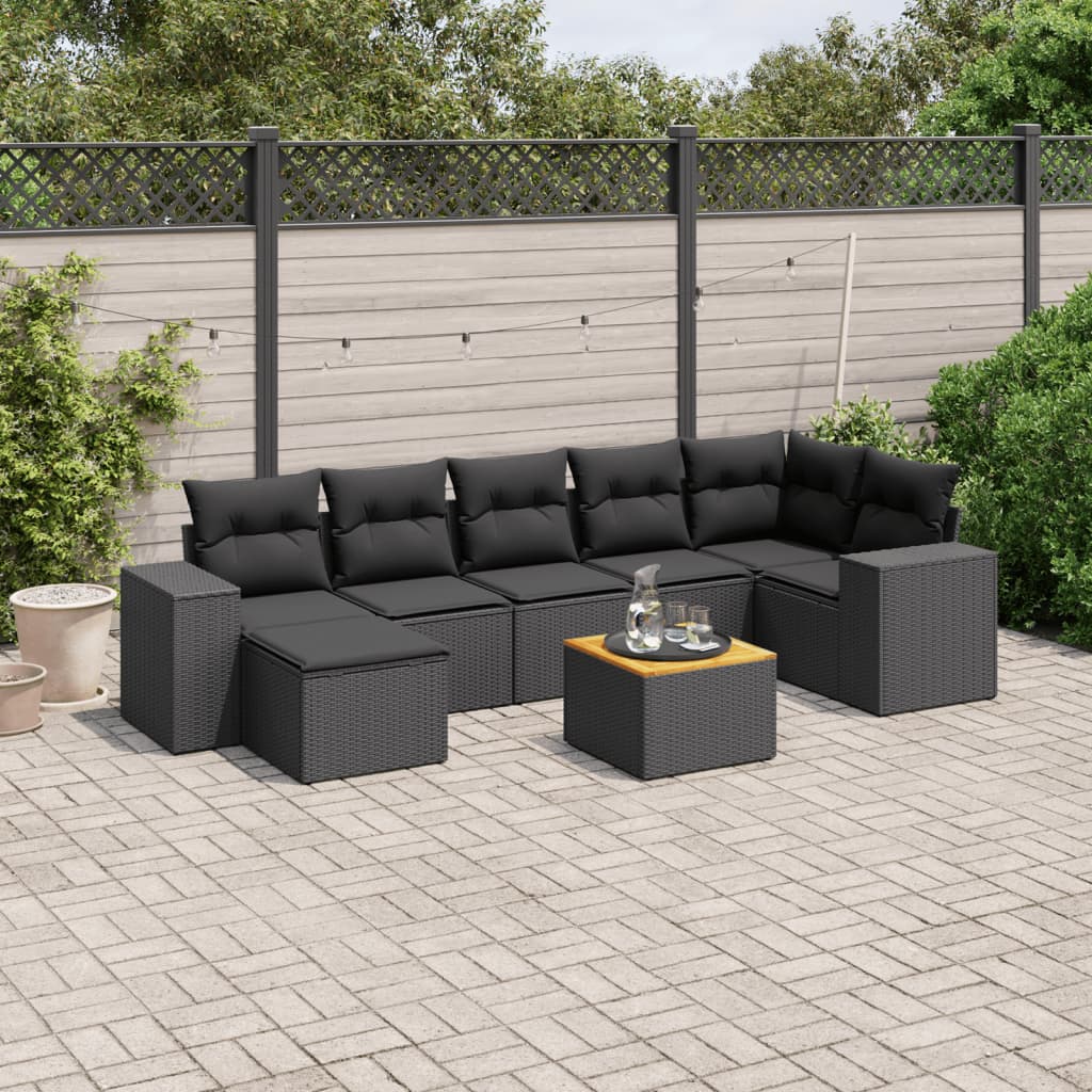 8-delige Loungeset met kussens poly rattan zwart is nu te koop bij PeponiXL, paradijselijk wonen!