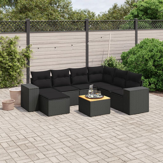 8-delige Loungeset met kussens poly rattan zwart is nu te koop bij PeponiXL, paradijselijk wonen!