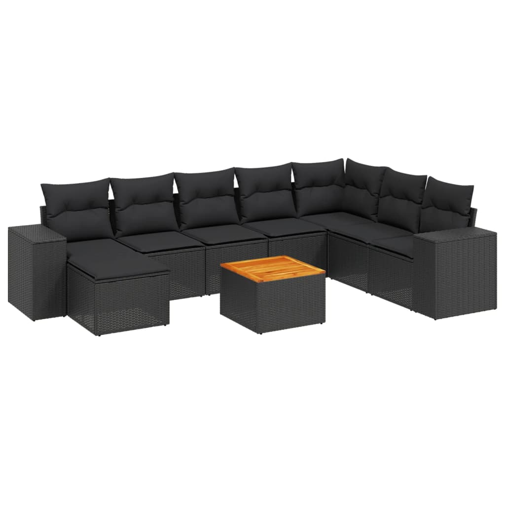 9-delige Loungeset met kussens poly rattan zwart is nu te koop bij PeponiXL, paradijselijk wonen!