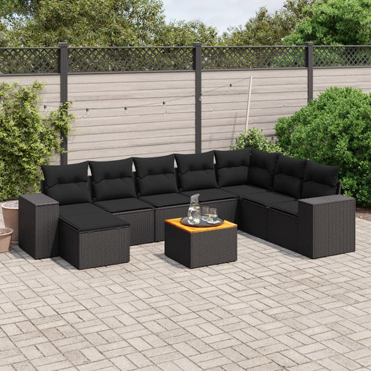 9-delige Loungeset met kussens poly rattan zwart is nu te koop bij PeponiXL, paradijselijk wonen!