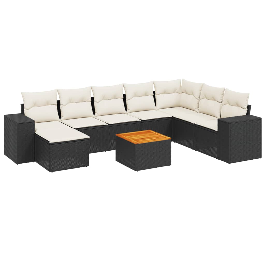 9-delige Loungeset met kussens poly rattan zwart is nu te koop bij PeponiXL, paradijselijk wonen!