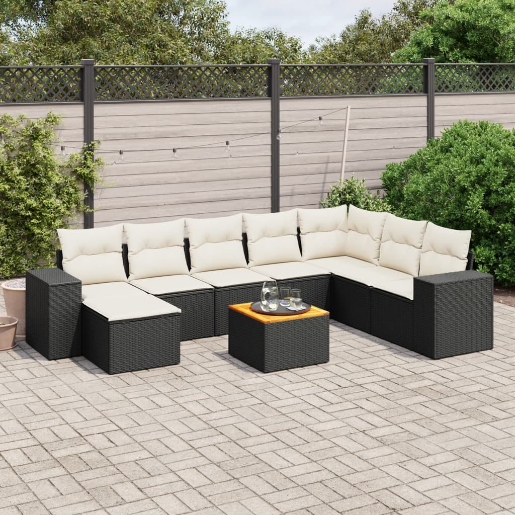 9-delige Loungeset met kussens poly rattan zwart is nu te koop bij PeponiXL, paradijselijk wonen!