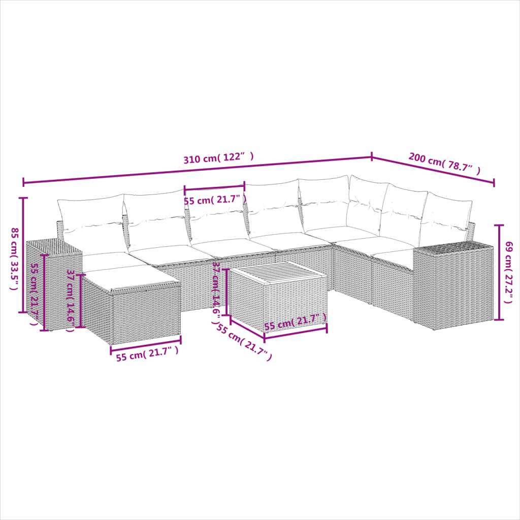 9-delige Loungeset met kussens poly rattan beige is nu te koop bij PeponiXL, paradijselijk wonen!