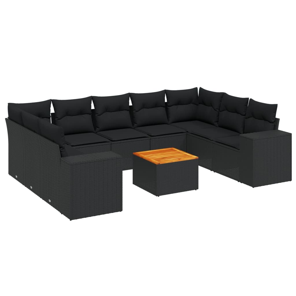 10-delige Loungeset met kussens poly rattan zwart is nu te koop bij PeponiXL, paradijselijk wonen!