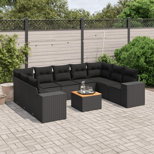 10-delige Loungeset met kussens poly rattan zwart is nu te koop bij PeponiXL, paradijselijk wonen!