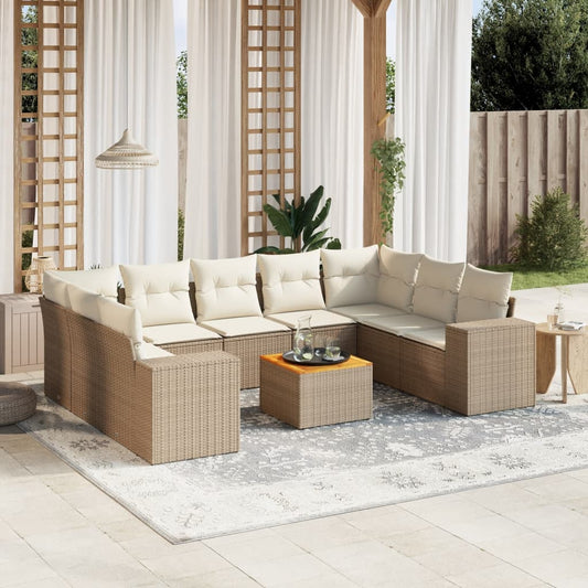 10-delige Loungeset met kussens poly rattan beige is nu te koop bij PeponiXL, paradijselijk wonen!