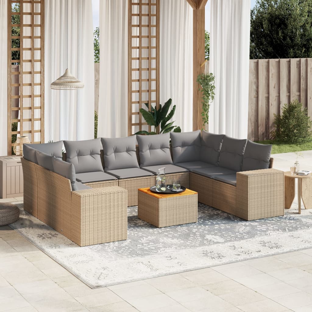 10-delige Loungeset met kussens poly rattan beige is nu te koop bij PeponiXL, paradijselijk wonen!