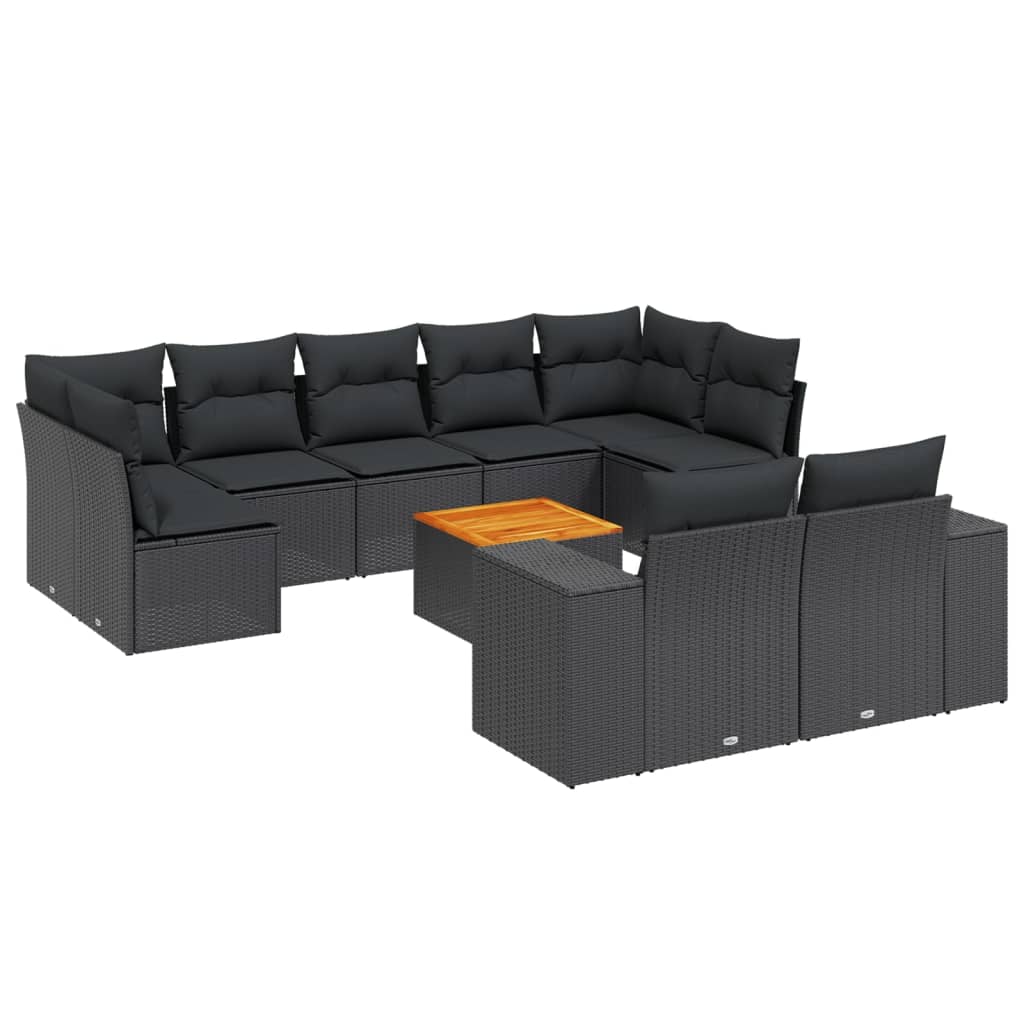 10-delige Loungeset met kussens poly rattan zwart is nu te koop bij PeponiXL, paradijselijk wonen!