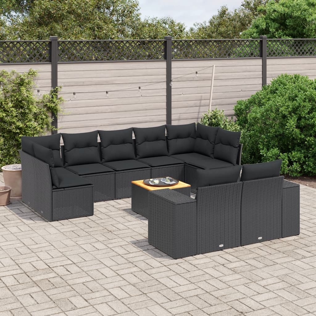 10-delige Loungeset met kussens poly rattan zwart is nu te koop bij PeponiXL, paradijselijk wonen!
