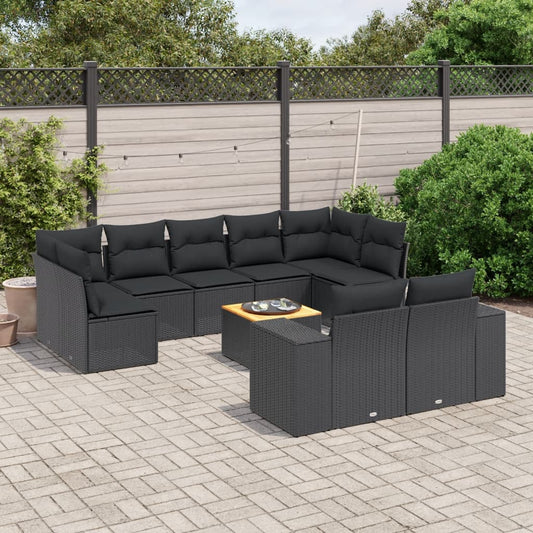 10-delige Loungeset met kussens poly rattan zwart is nu te koop bij PeponiXL, paradijselijk wonen!