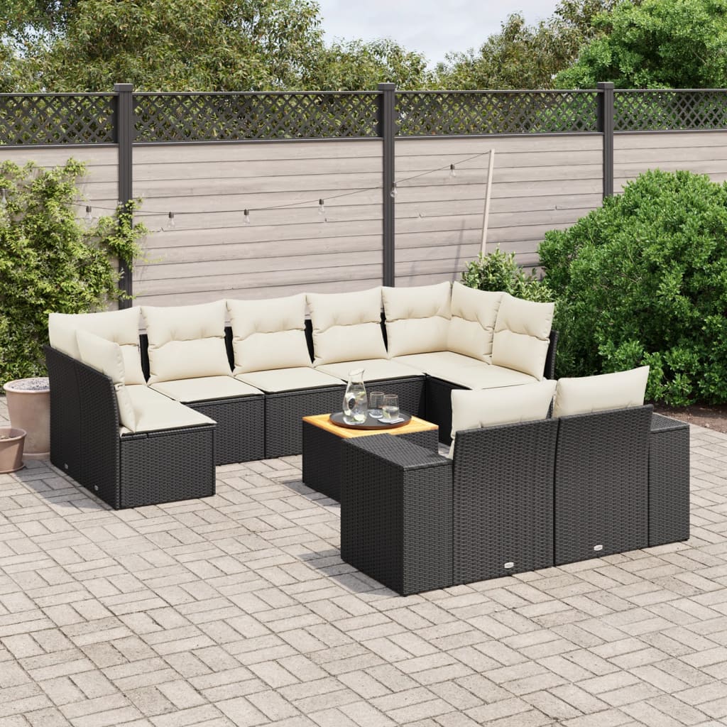 10-delige Loungeset met kussens poly rattan zwart is nu te koop bij PeponiXL, paradijselijk wonen!