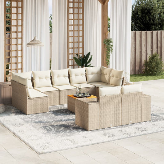 10-delige Loungeset met kussens poly rattan beige is nu te koop bij PeponiXL, paradijselijk wonen!