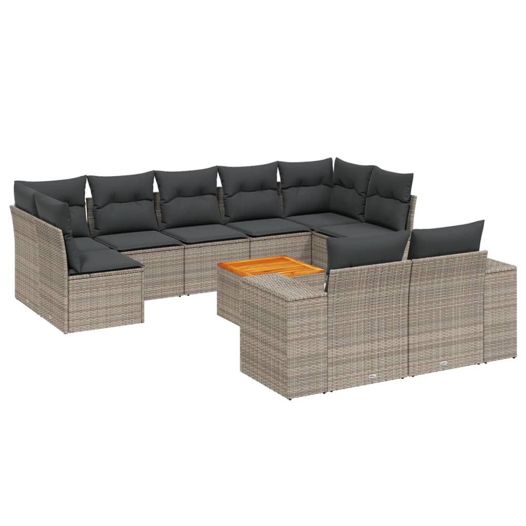 10-delige Loungeset met kussens poly rattan grijs is nu te koop bij PeponiXL, paradijselijk wonen!