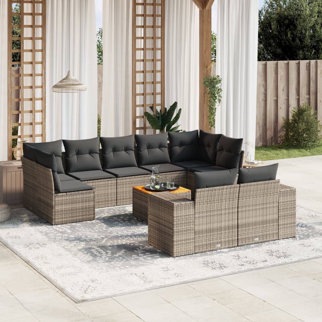 10-delige Loungeset met kussens poly rattan grijs is nu te koop bij PeponiXL, paradijselijk wonen!