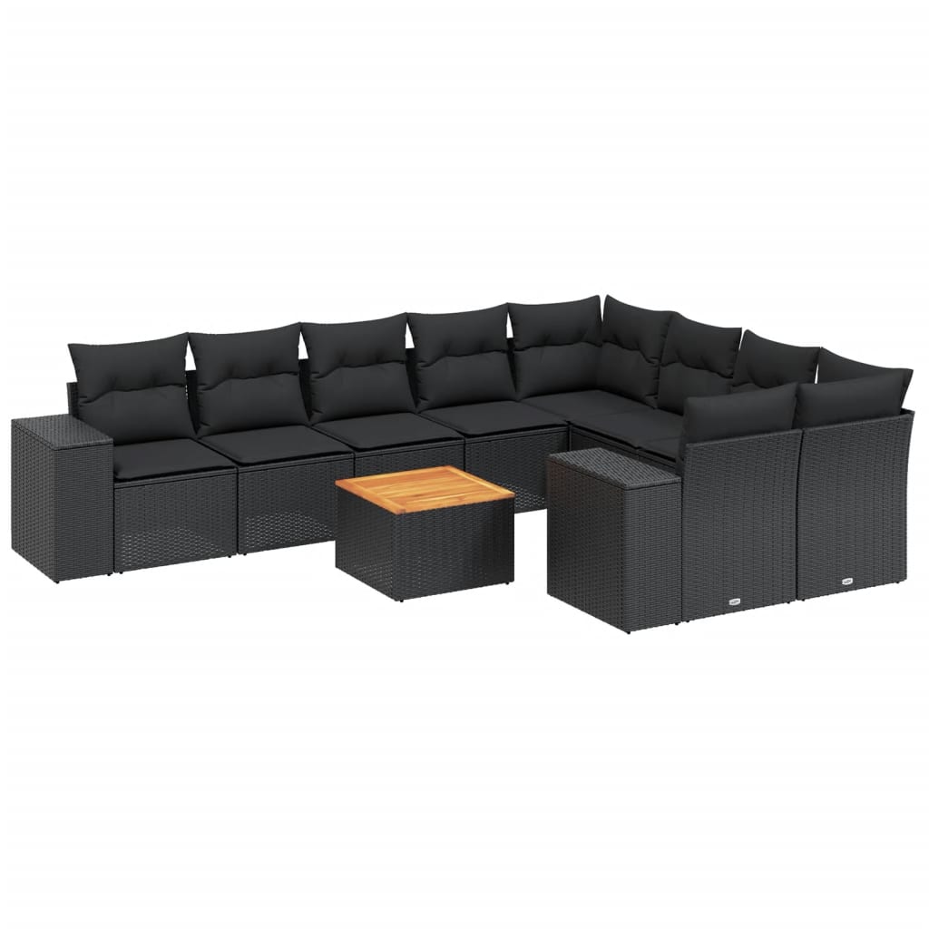 10-delige Loungeset met kussens poly rattan zwart is nu te koop bij PeponiXL, paradijselijk wonen!