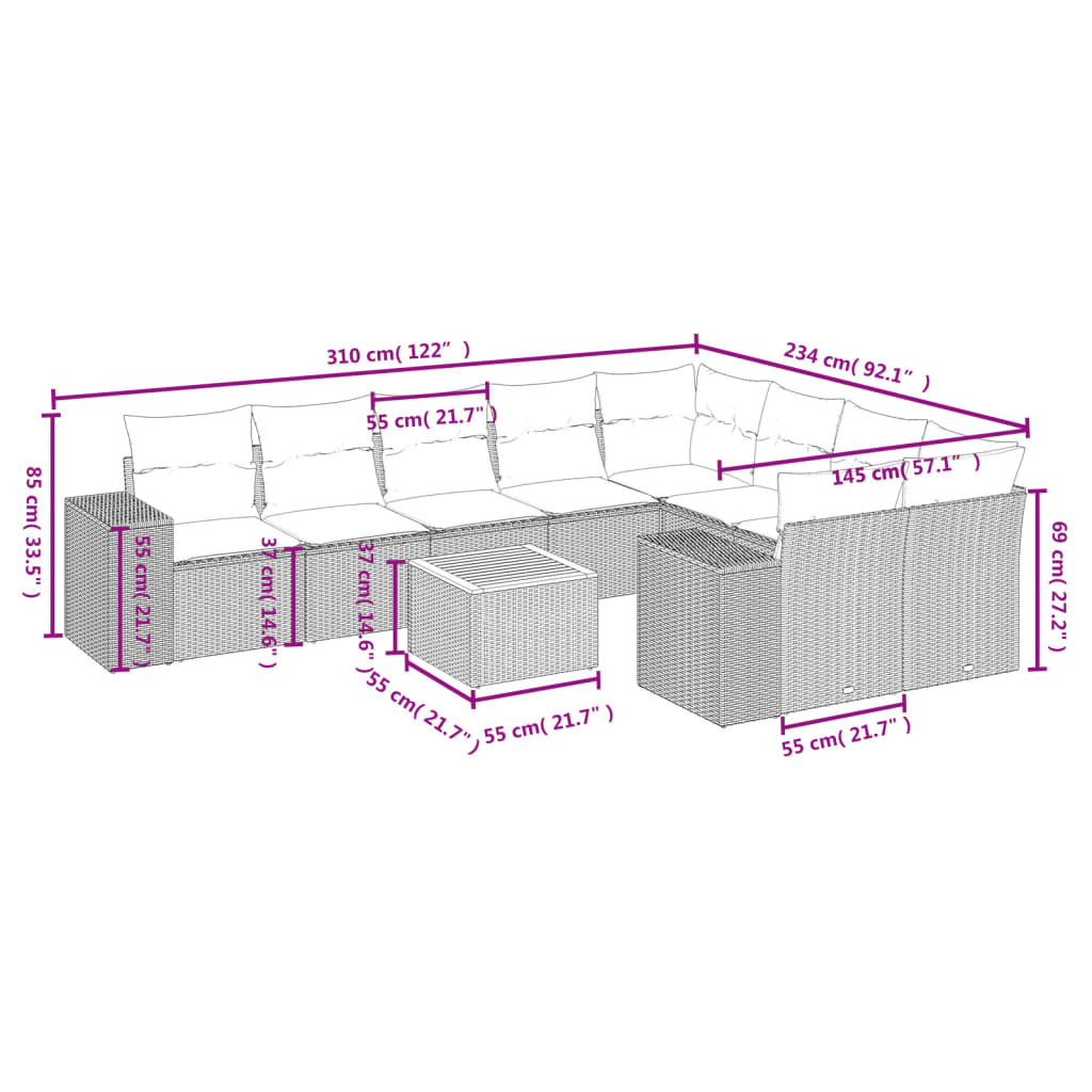 10-delige Loungeset met kussens poly rattan zwart is nu te koop bij PeponiXL, paradijselijk wonen!