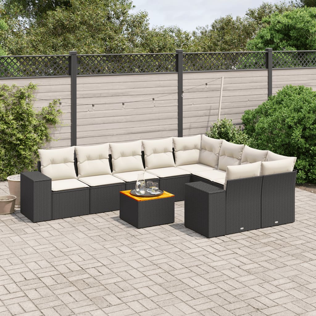 10-delige Loungeset met kussens poly rattan zwart is nu te koop bij PeponiXL, paradijselijk wonen!