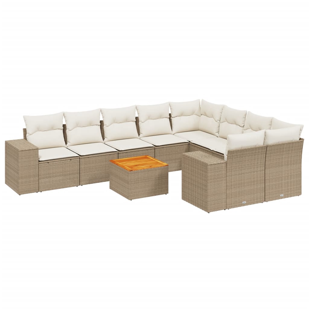 10-delige Loungeset met kussens poly rattan beige is nu te koop bij PeponiXL, paradijselijk wonen!