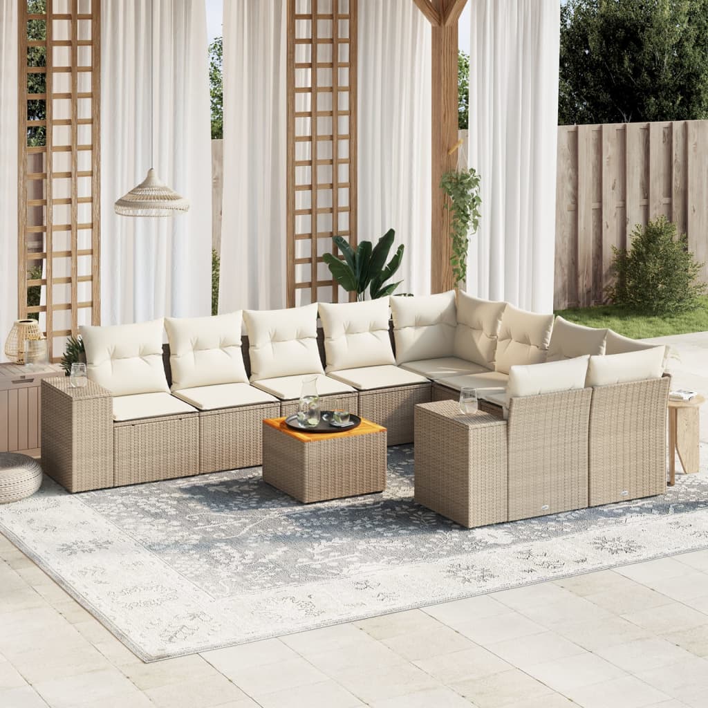 10-delige Loungeset met kussens poly rattan beige is nu te koop bij PeponiXL, paradijselijk wonen!