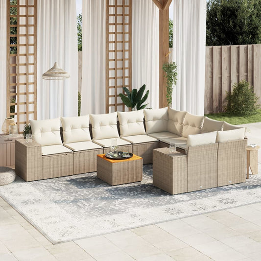 10-delige Loungeset met kussens poly rattan beige is nu te koop bij PeponiXL, paradijselijk wonen!