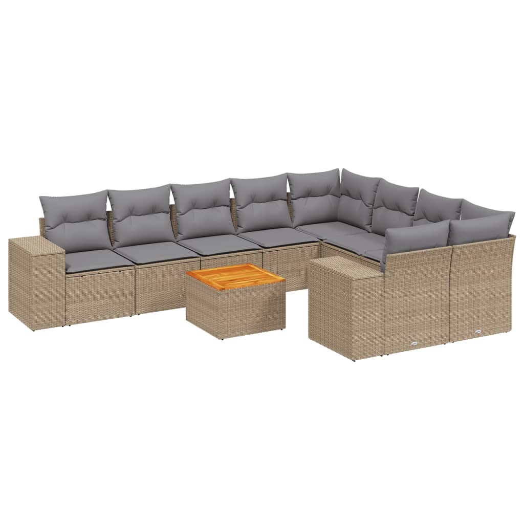 10-delige Loungeset met kussens poly rattan beige is nu te koop bij PeponiXL, paradijselijk wonen!