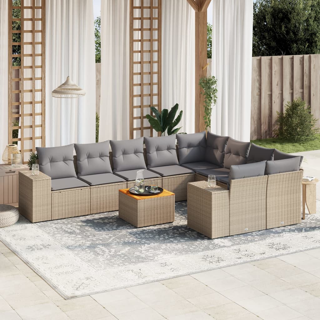 10-delige Loungeset met kussens poly rattan beige is nu te koop bij PeponiXL, paradijselijk wonen!