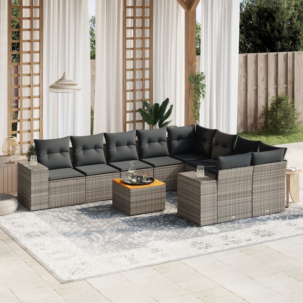 10-delige Loungeset met kussens poly rattan grijs is nu te koop bij PeponiXL, paradijselijk wonen!
