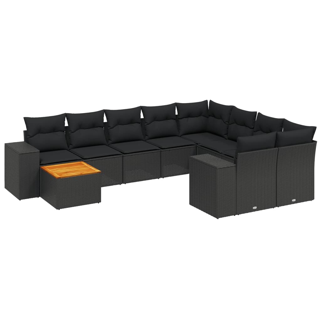 10-delige Loungeset met kussens poly rattan zwart is nu te koop bij PeponiXL, paradijselijk wonen!