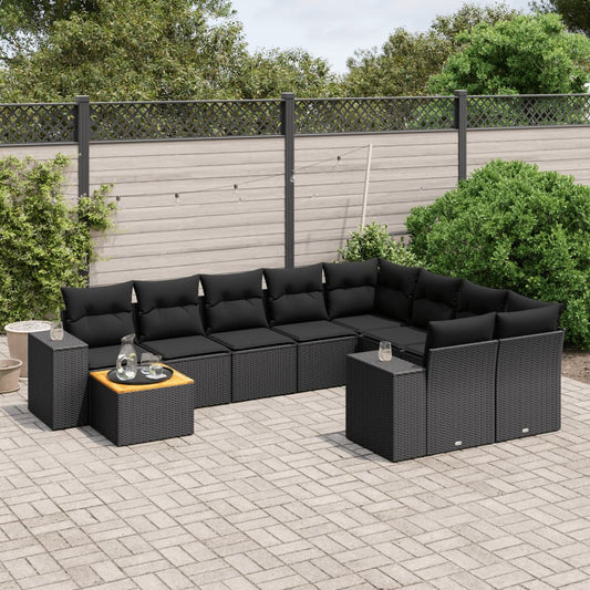 10-delige Loungeset met kussens poly rattan zwart is nu te koop bij PeponiXL, paradijselijk wonen!