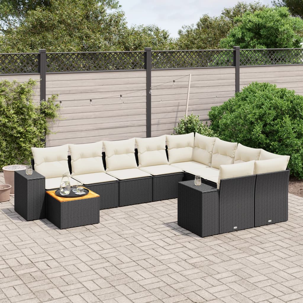 10-delige Loungeset met kussens poly rattan zwart is nu te koop bij PeponiXL, paradijselijk wonen!