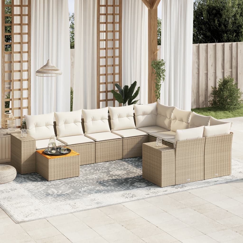 10-delige Loungeset met kussens poly rattan beige is nu te koop bij PeponiXL, paradijselijk wonen!