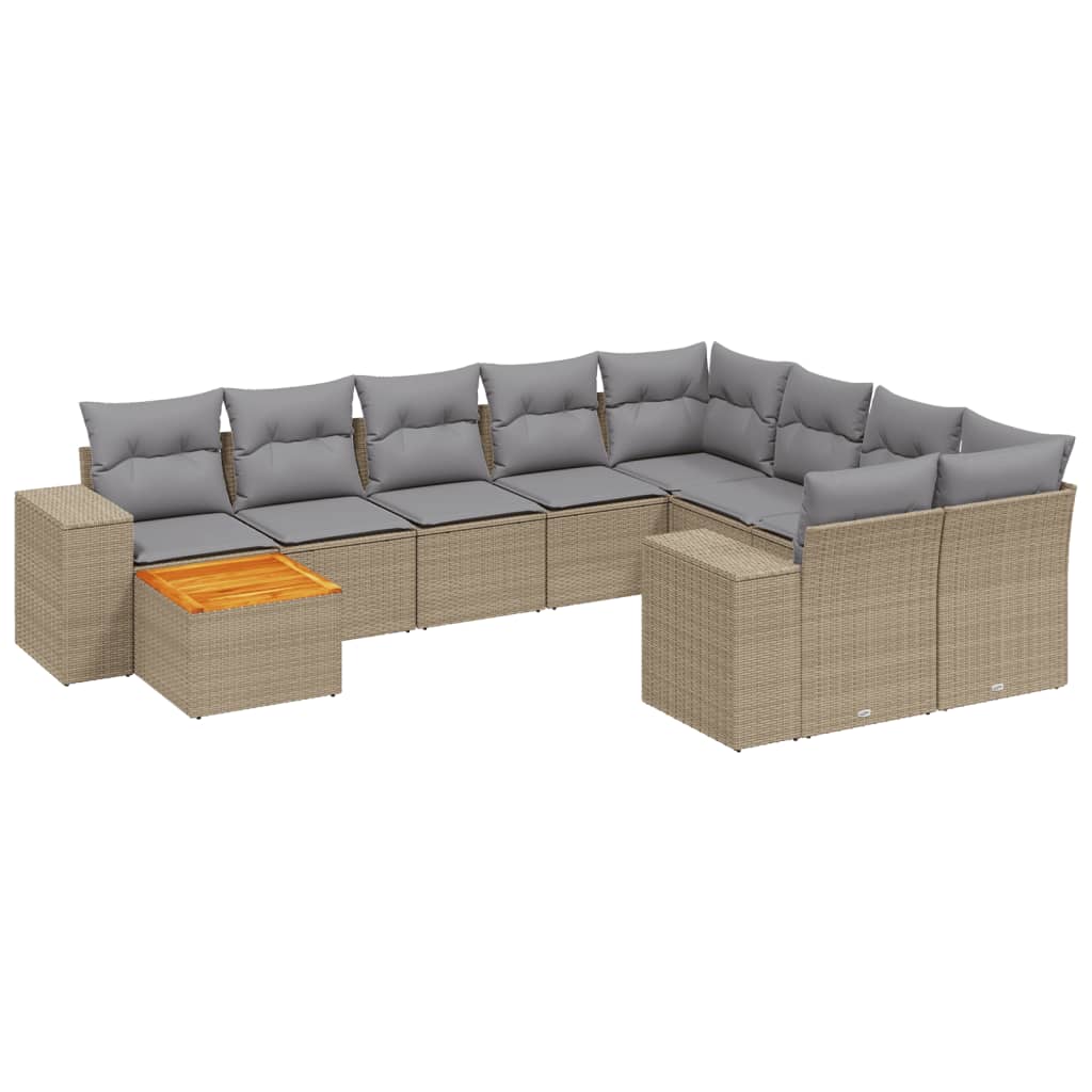 10-delige Loungeset met kussens poly rattan beige is nu te koop bij PeponiXL, paradijselijk wonen!