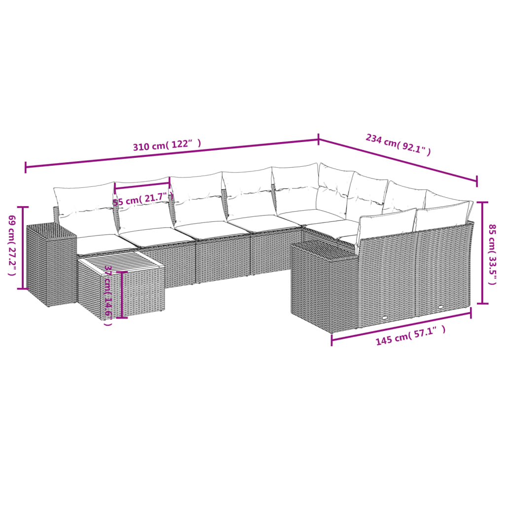 10-delige Loungeset met kussens poly rattan beige is nu te koop bij PeponiXL, paradijselijk wonen!