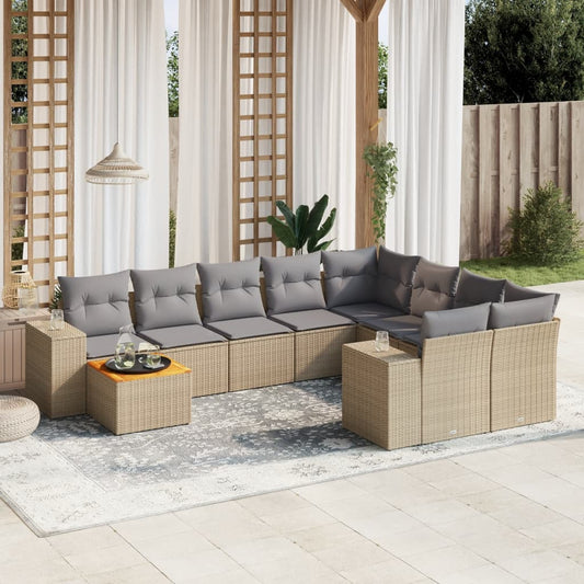 10-delige Loungeset met kussens poly rattan beige is nu te koop bij PeponiXL, paradijselijk wonen!