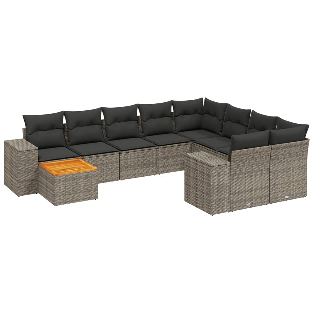 10-delige Loungeset met kussens poly rattan grijs is nu te koop bij PeponiXL, paradijselijk wonen!