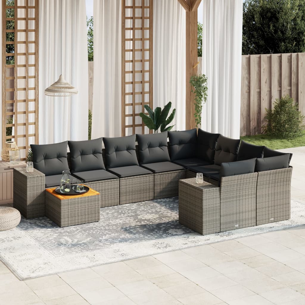 10-delige Loungeset met kussens poly rattan grijs is nu te koop bij PeponiXL, paradijselijk wonen!