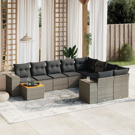 10-delige Loungeset met kussens poly rattan grijs is nu te koop bij PeponiXL, paradijselijk wonen!