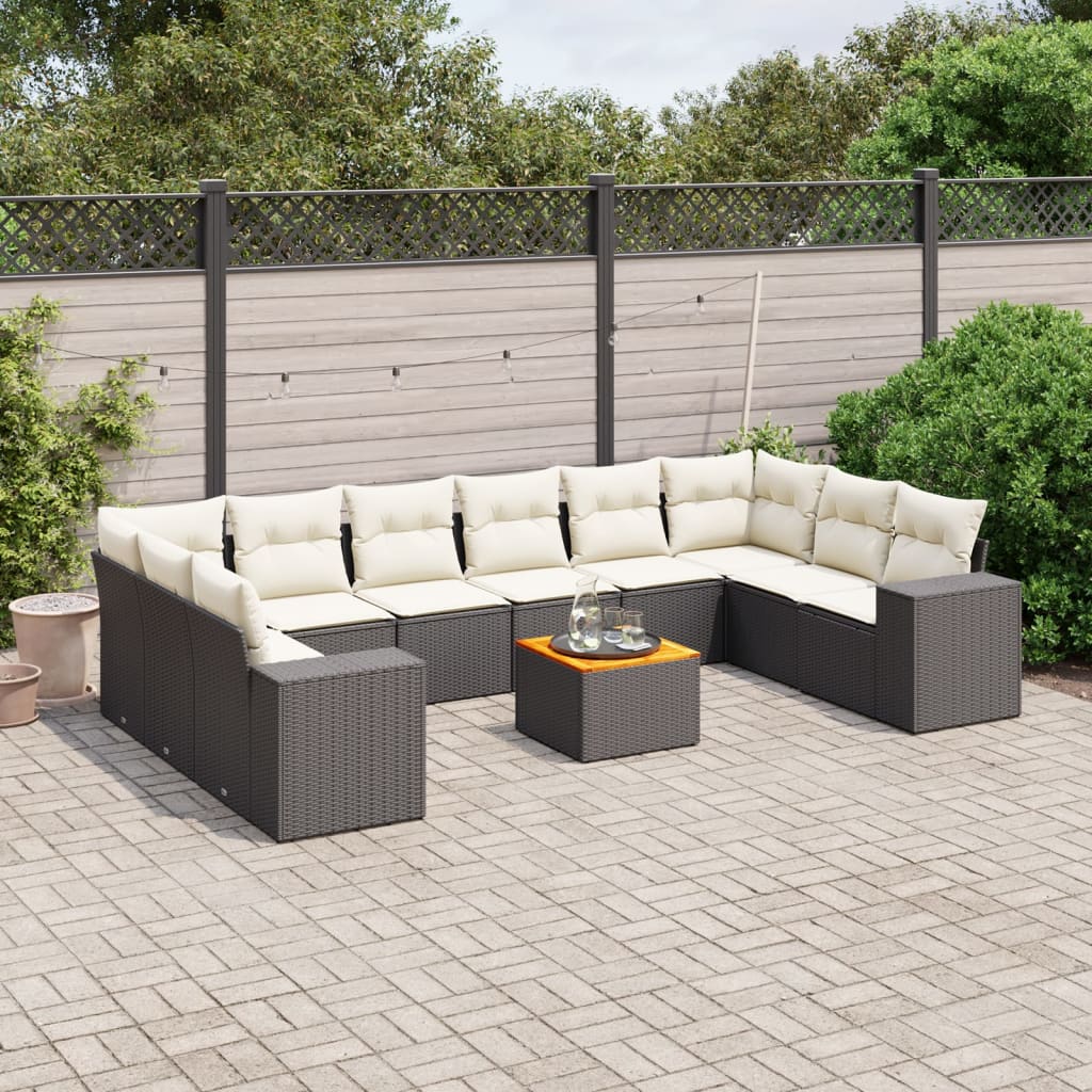 11-delige Loungeset met kussens poly rattan zwart is nu te koop bij PeponiXL, paradijselijk wonen!