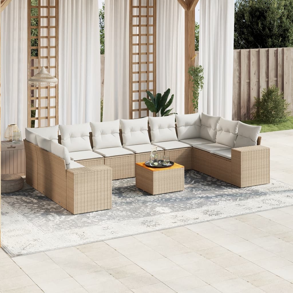 11-delige Tuinset met kussens poly rattan beige is nu te koop bij PeponiXL, paradijselijk wonen!