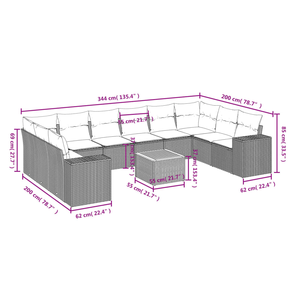 11-delige Loungeset met kussens poly rattan grijs is nu te koop bij PeponiXL, paradijselijk wonen!